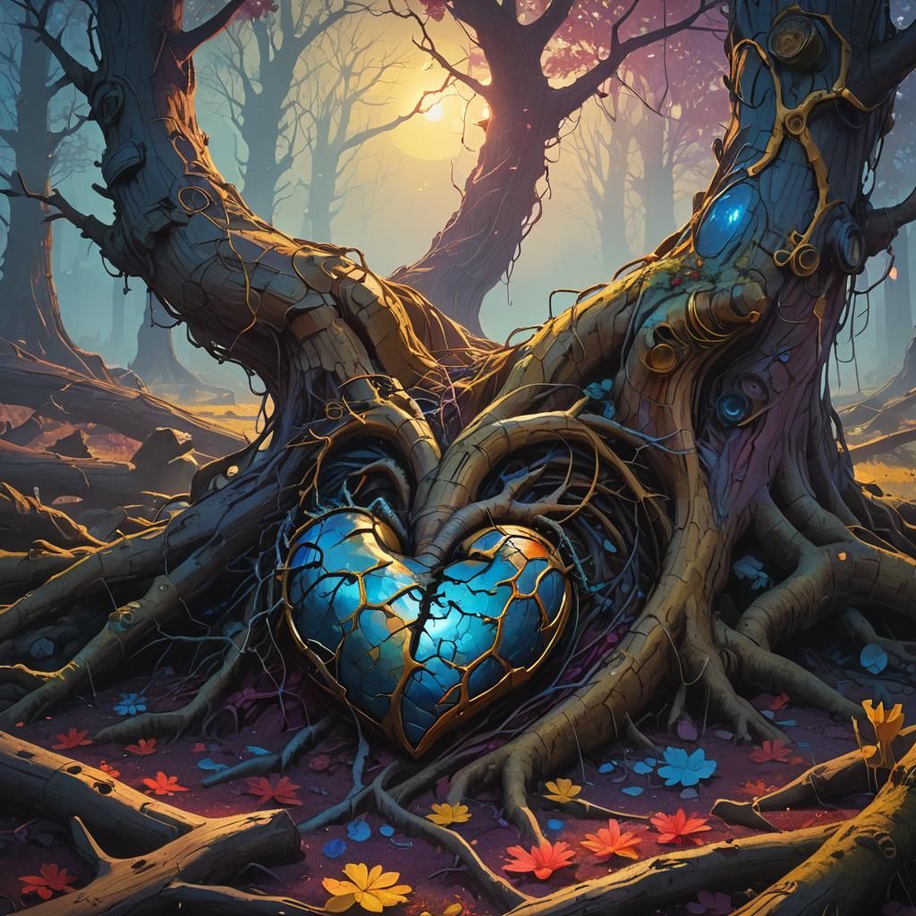 Broken Heart on Mystical Root: Fantasy Art