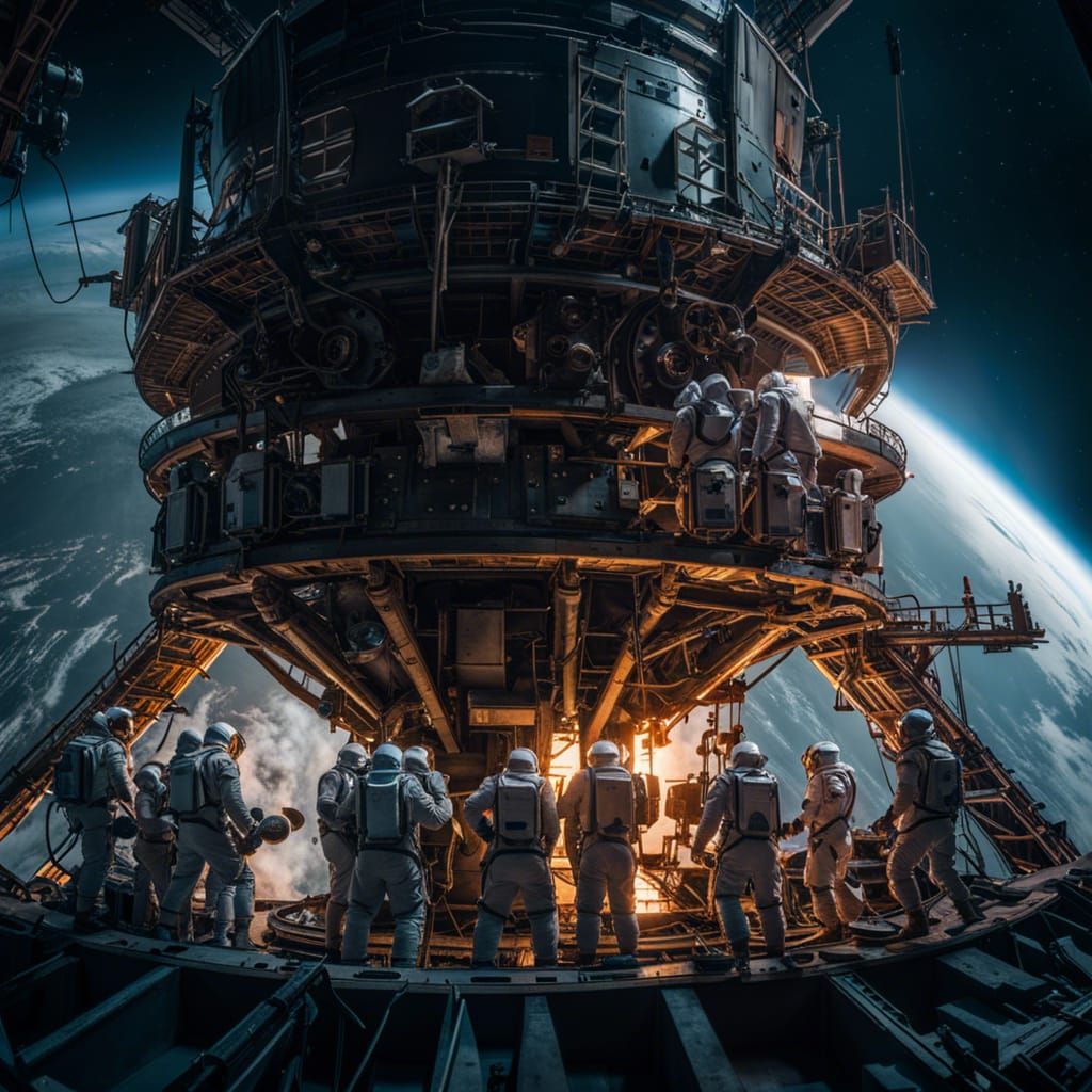 "TEAM OF ASTRONAUTS working together to launch a ROCKET into SPACE. hyperdetailed 8K resolution HDR DSLR, ultra_detailed, ultra_quality WLOP...