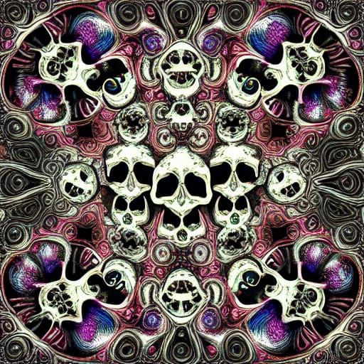 Skulls Fractal of earthly delight Chaos engine, meticulously...