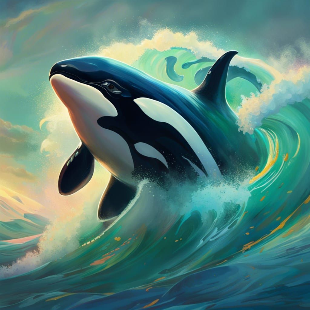 Orca racing in the waves - AI Generated Artwork - NightCafe Creator