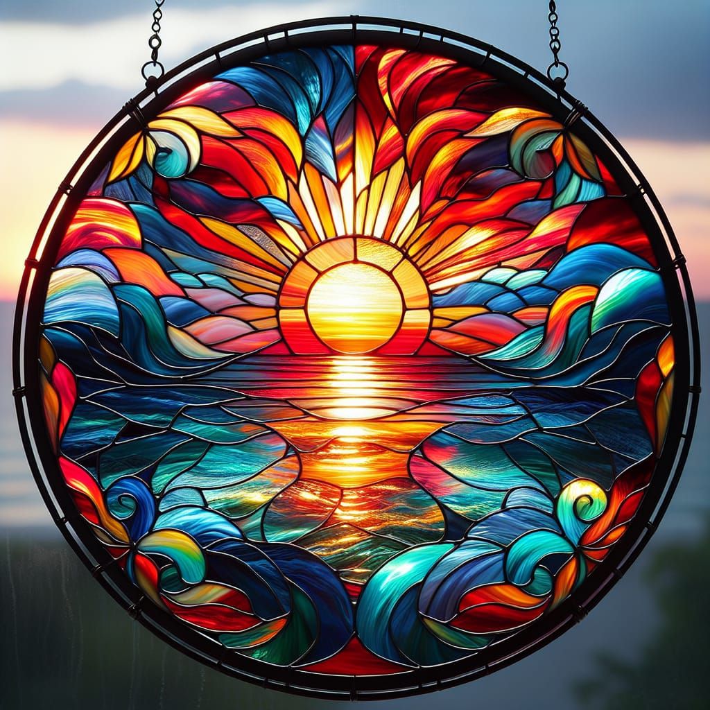 stained glass sunset over ocean - AI Generated Artwork - NightCafe Creator