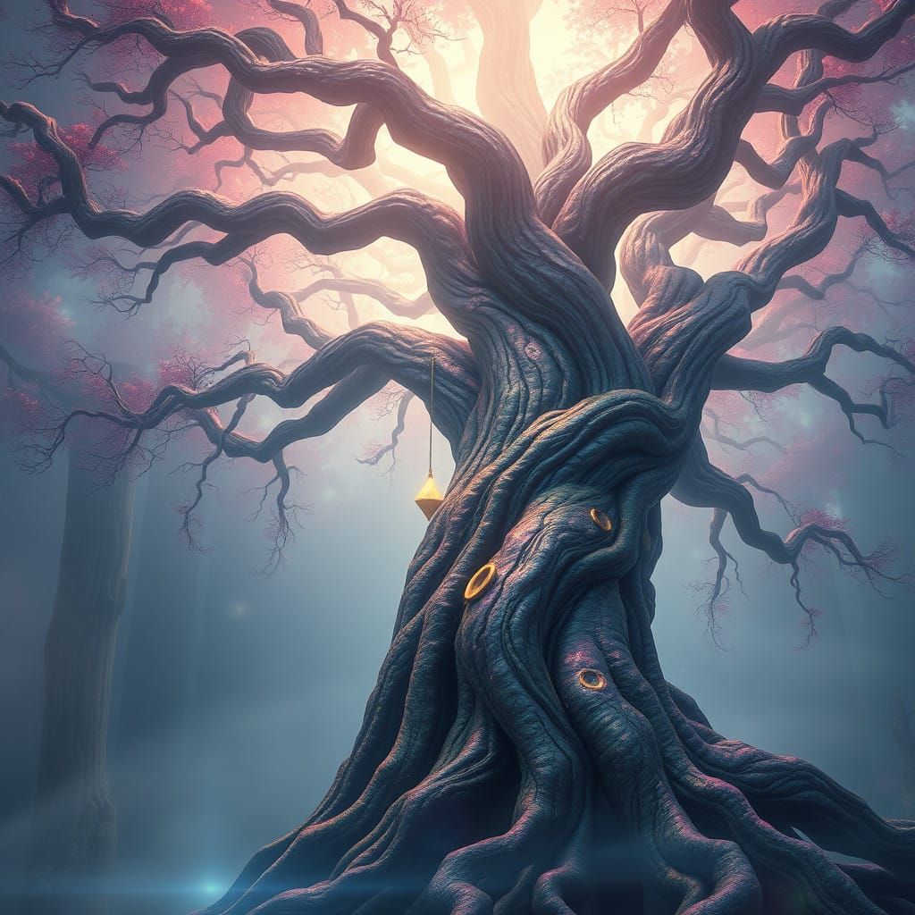 Ancient Tree Radiates Ethereal Light in Vibrant, Iridescent...