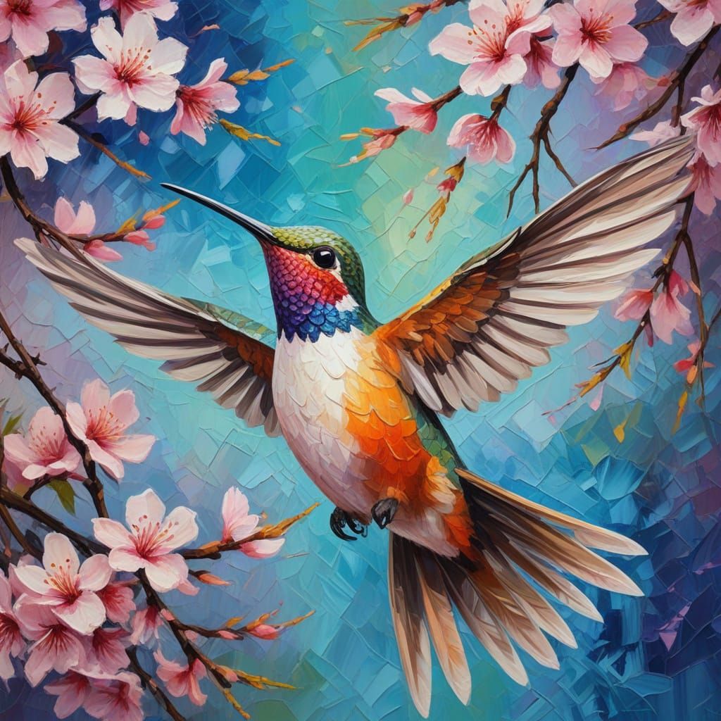 Mosaic hummingbird cherry blossoms   by @Justme
