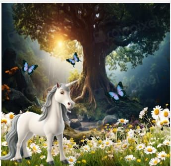 unicorn under a tree with butterflies