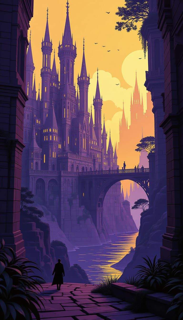 Fantasy Concept Art: Emojis Scene in Purple and Yellow