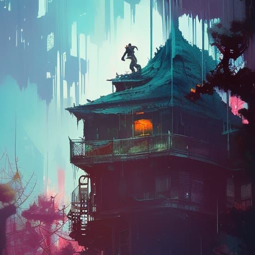 cute portrait of a
demon-ghost_monkey climbing a haunted treehouse, Ismail Inceoglu, Craig Mullins, Carne Griffiths, Jer...