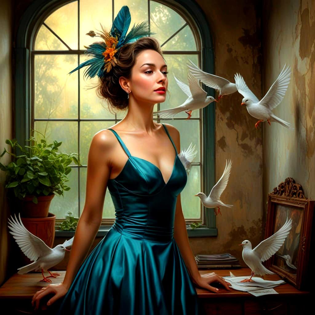 Surreal Portrait of a Cheerful Lady in Dreamscape