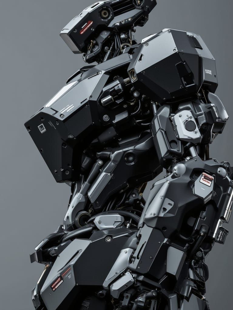 <lora:Boxy Mecha:1.0> A closeup of a upper body portrait mecha from side, muscular