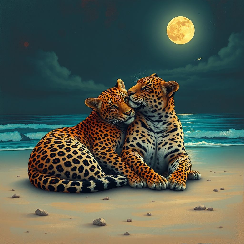 Leopards are cuddled together