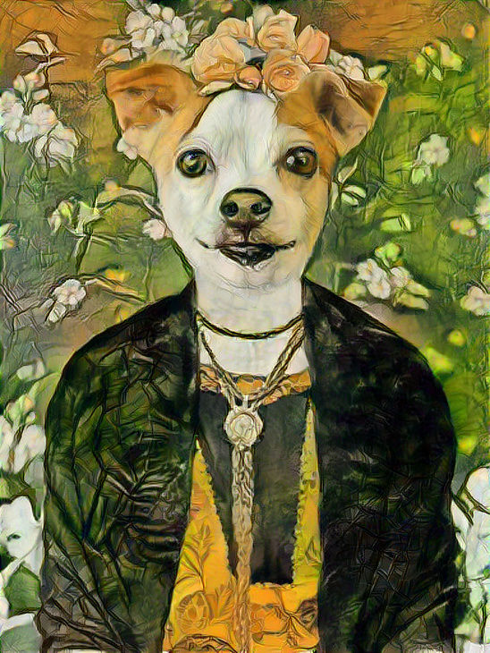 My Chihuahua Phoebe as Frida Kahlo