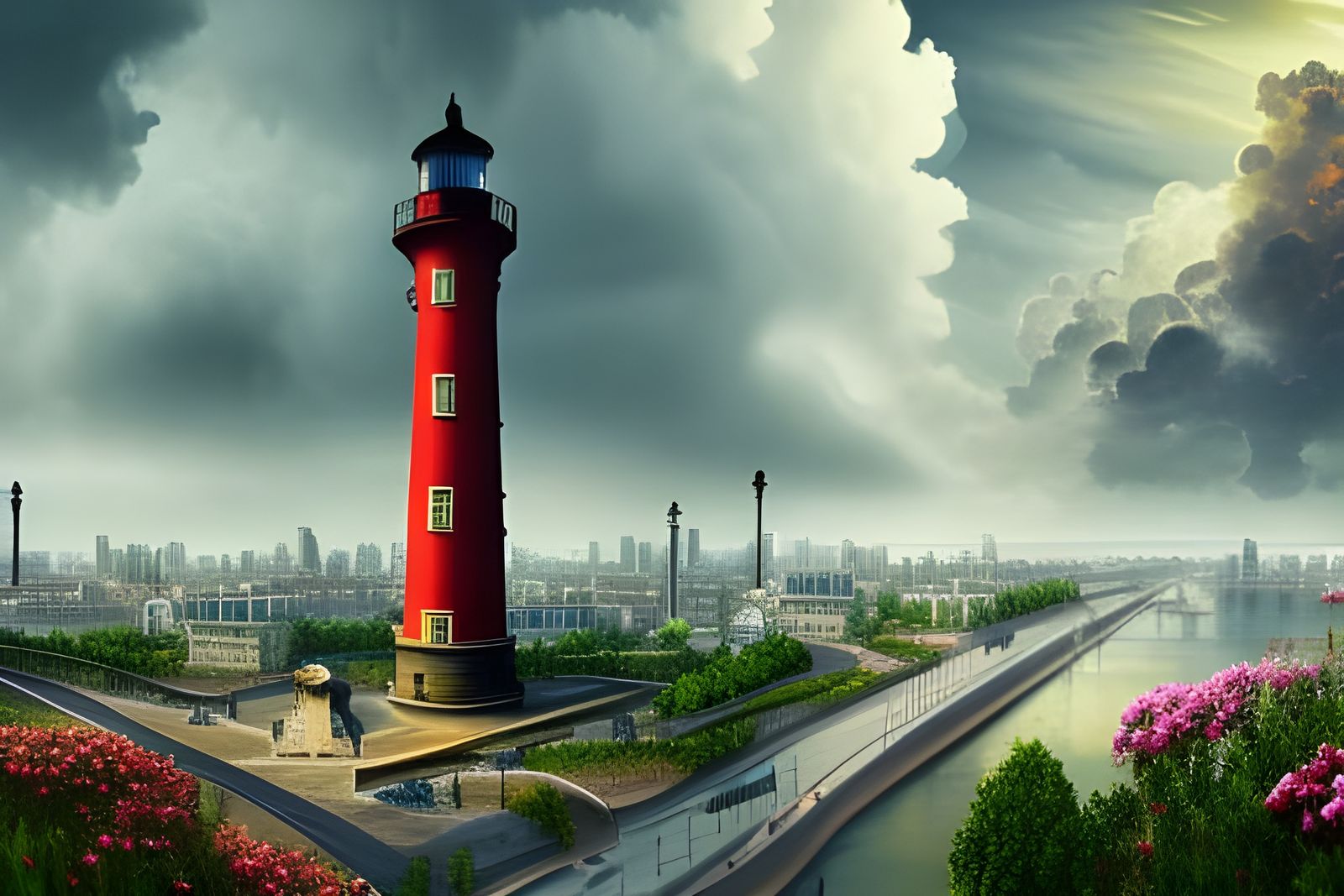 Old Lighthouse in City