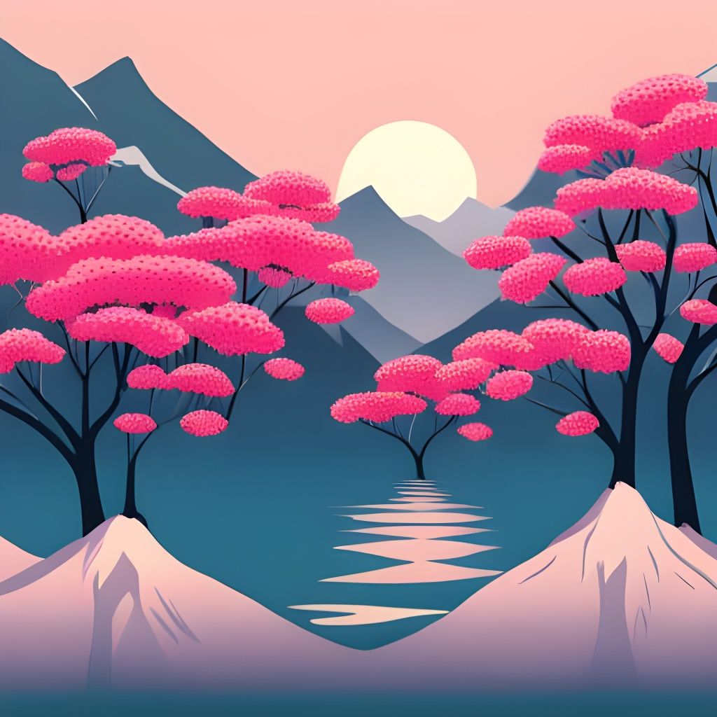 Mount Fuji Block Print - AI Generated Artwork - NightCafe Creator