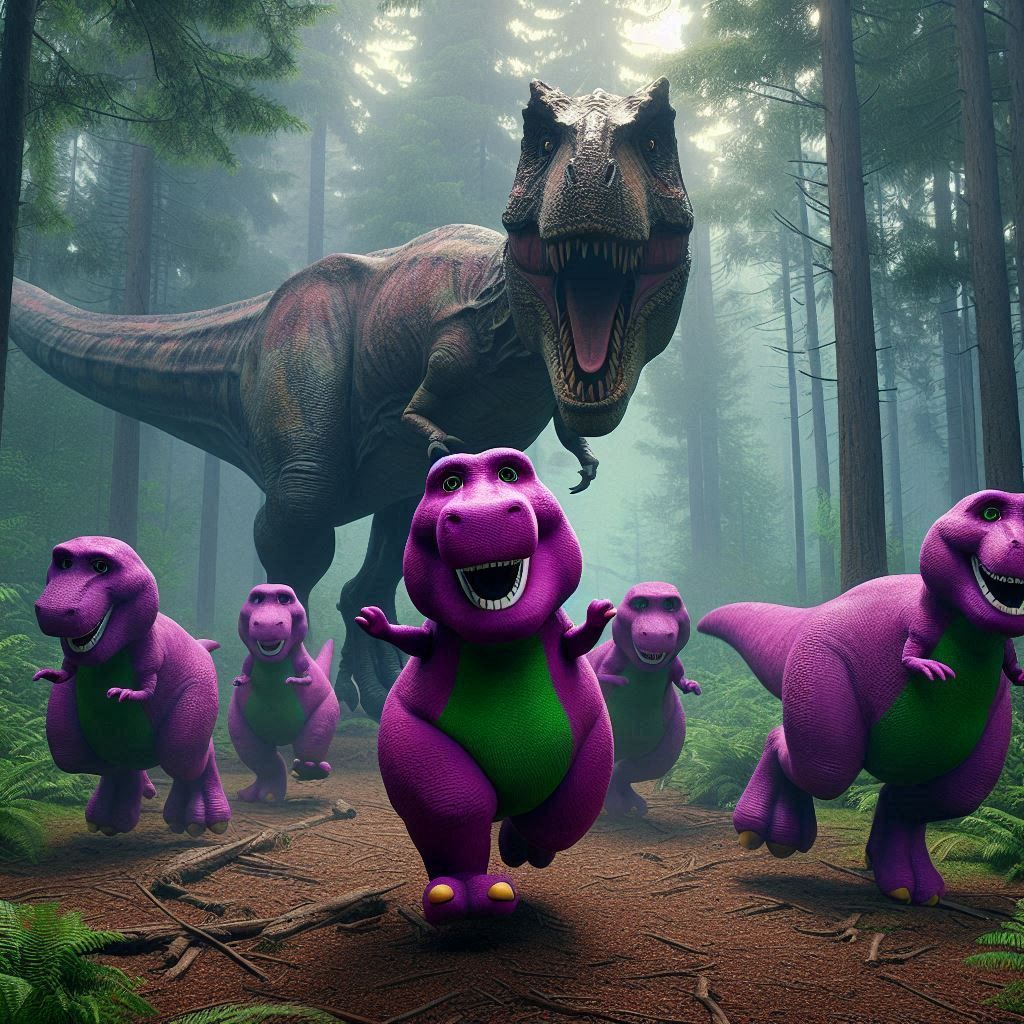 Rex gets fed up with his cousins and the happy Barney family...