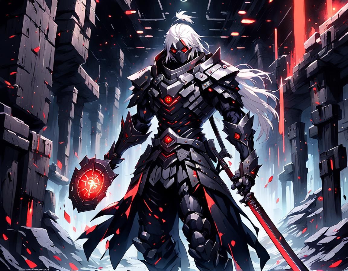 Armored Robot Warrior in Anime Style