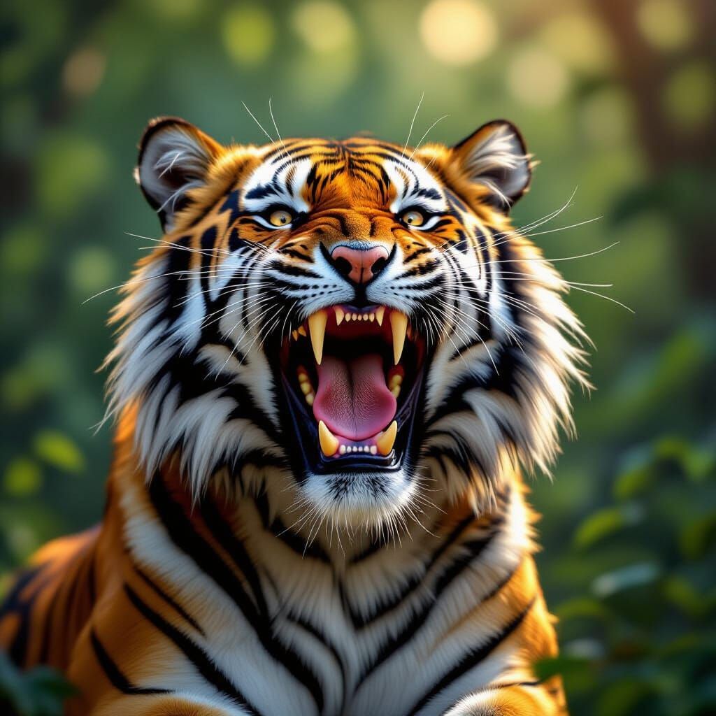 Majestic Tiger Roaring in Dynamic Digital Painting