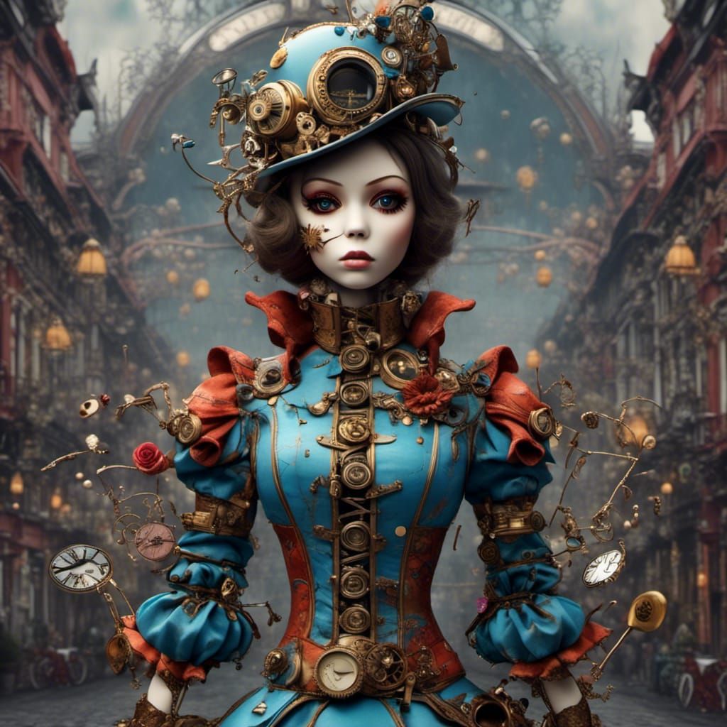 Steampunk Porcelain Doll Soldier in Victorian Street
