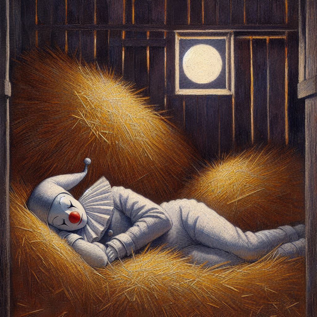 Pierrot sleeping in the hay