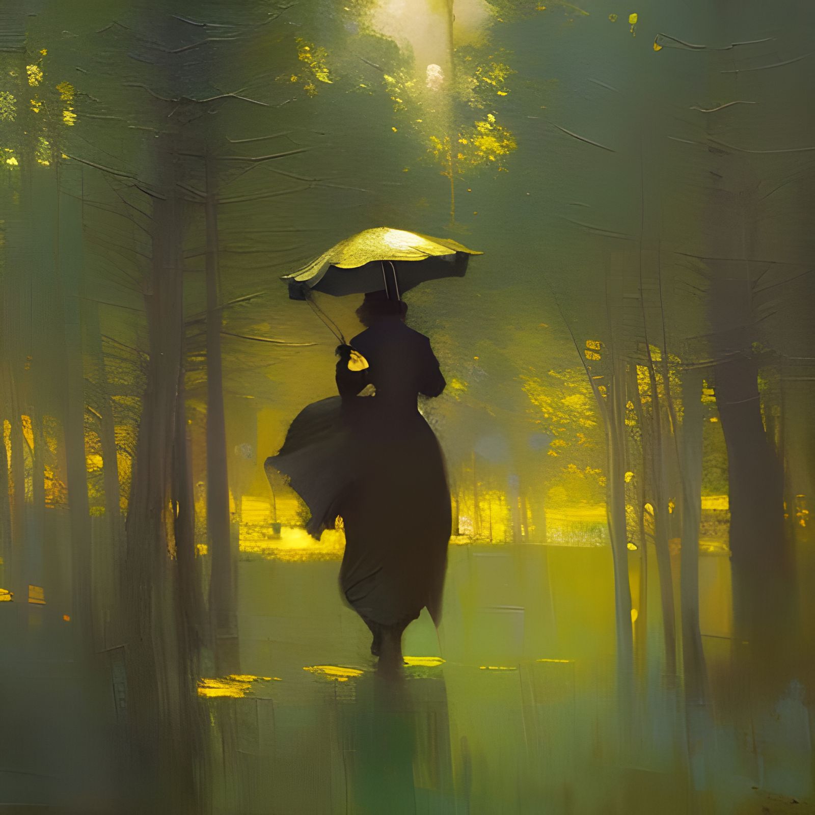 The muse walks in the forest of Fontainebleau