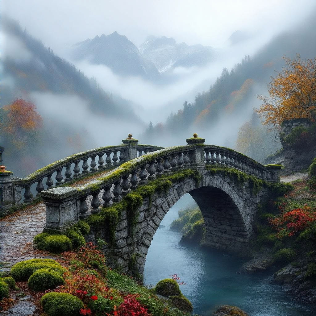 A ornate distressed Swiss stone bridge