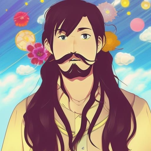 Man hippie with mustache masterpiece