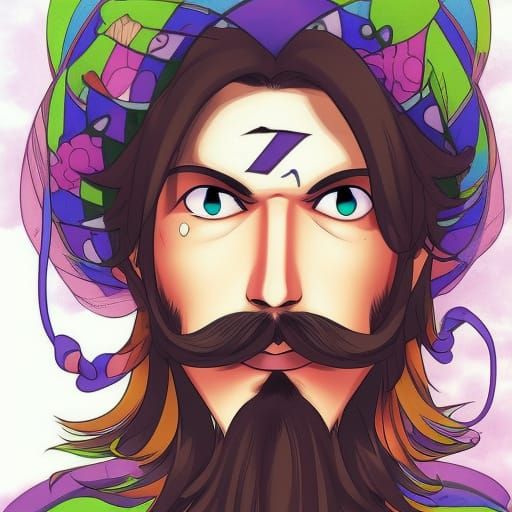 Man hippie with mustache masterpiece