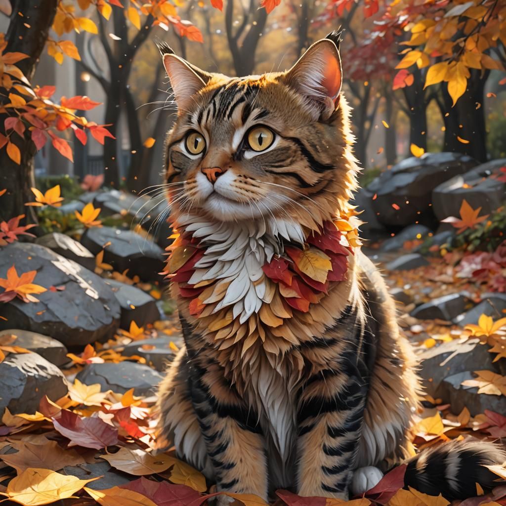 a beautiful autumnal scene featuring a tabby cat  by @Carol