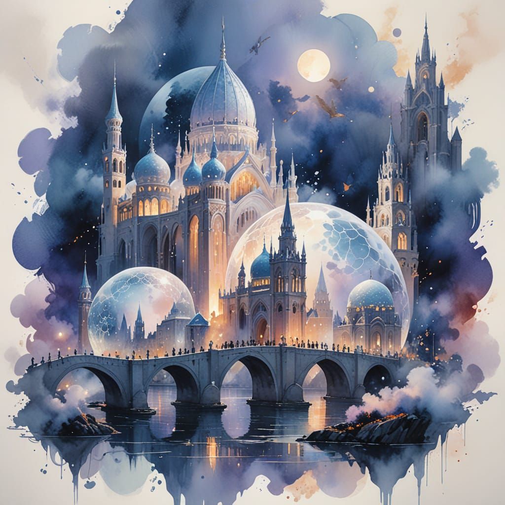 Floating City in the Clouds at Dusk