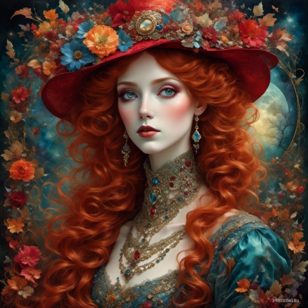 <lora:FountainPen:1.0> <lora:dreamy:1.0> Red Haired Victorian Beauty