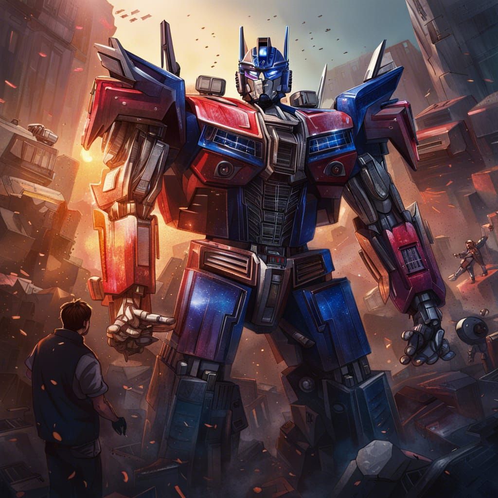 Transformer Optimus Prime speaking to his autobot army - AI Generated ...