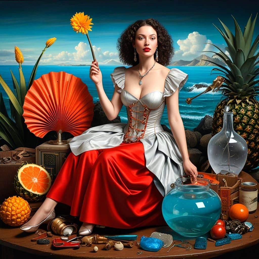 Surreal Lady in Vibrant Eclectic Wonderland