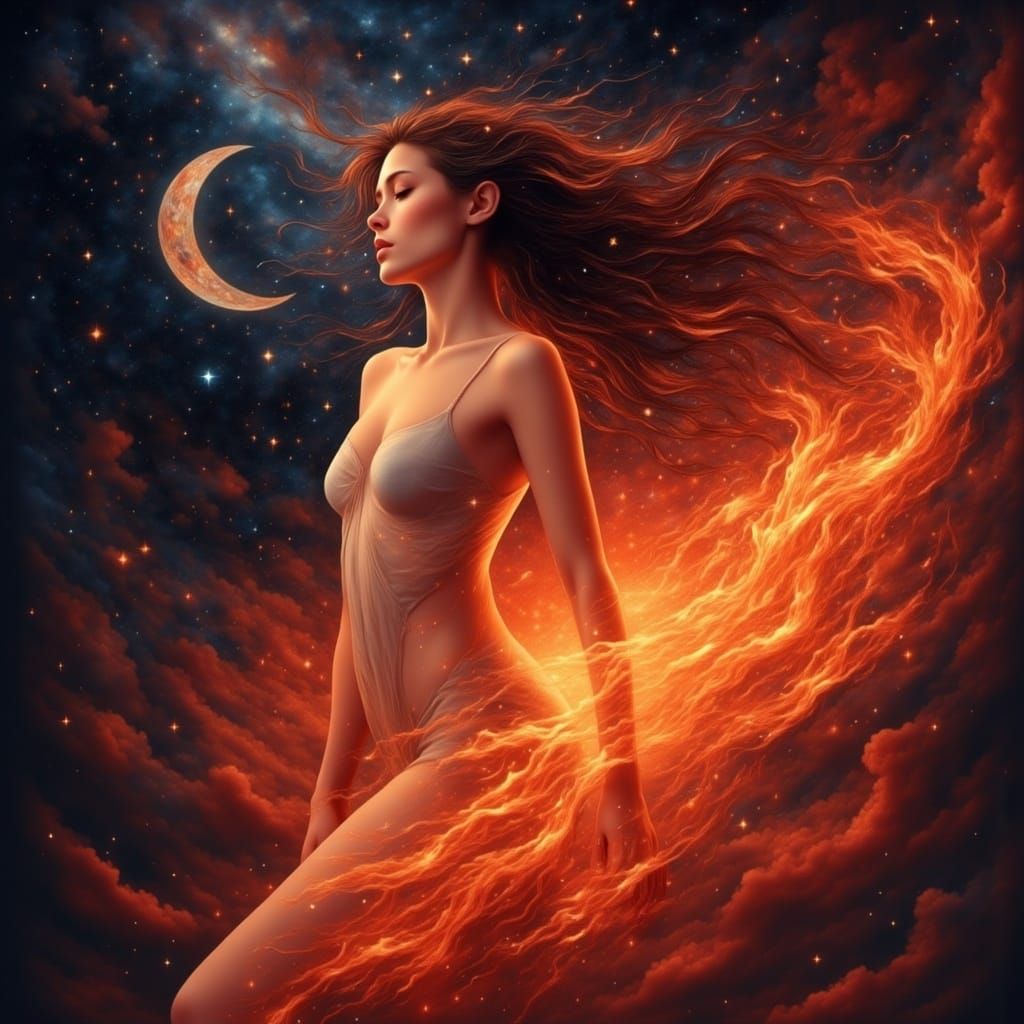 Flame shaped woman of beauty and strength