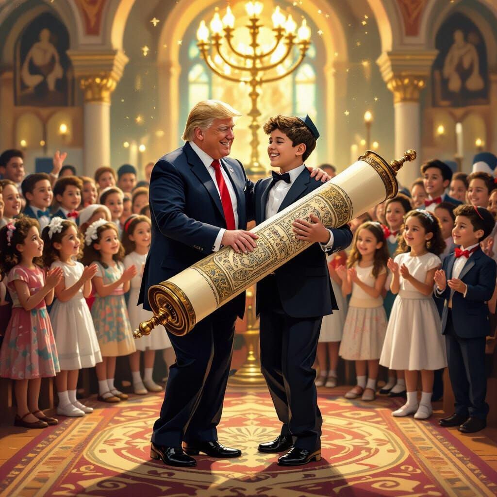 Donald Trump Celebrates with Torah and Children in Synagogue
