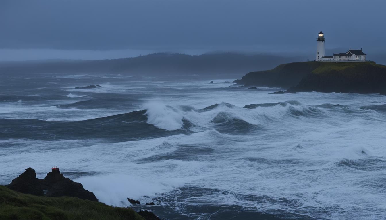 Vue sous le coucher de soleildans la tempête et les hautes v...