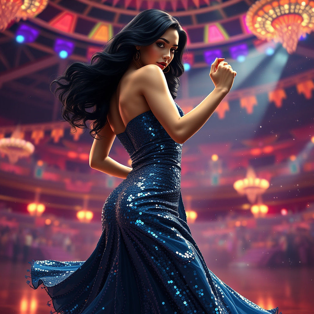 Woman Dancing in Sequins: Detailed Fantasy Art
