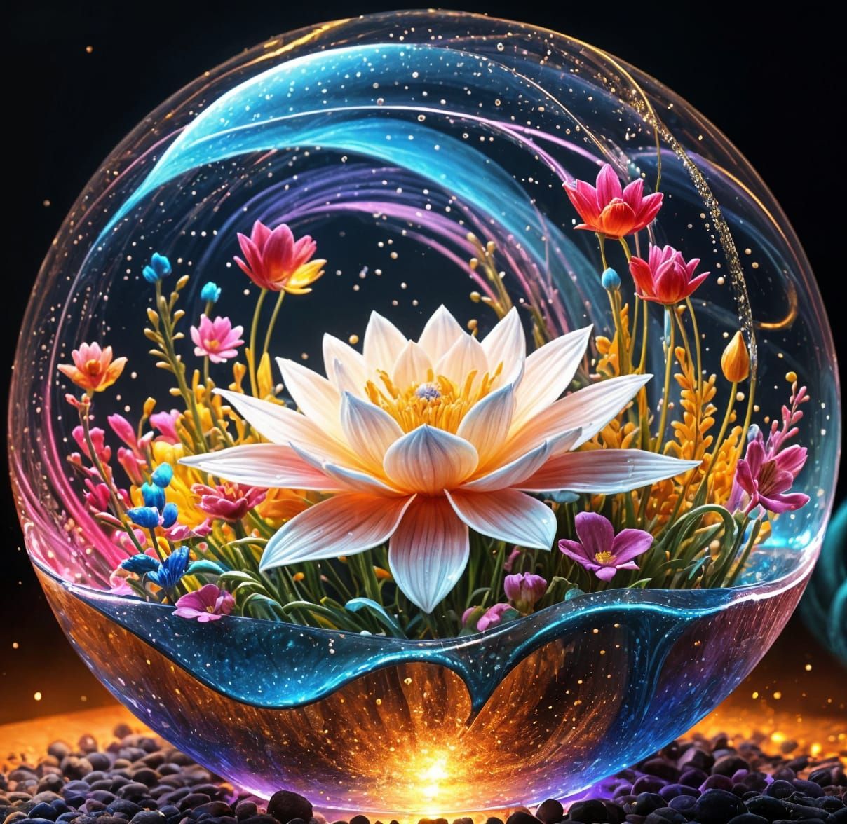 Epic flowers Fantasy in Water fountain ultra detailed  by @Peregrine Falconer