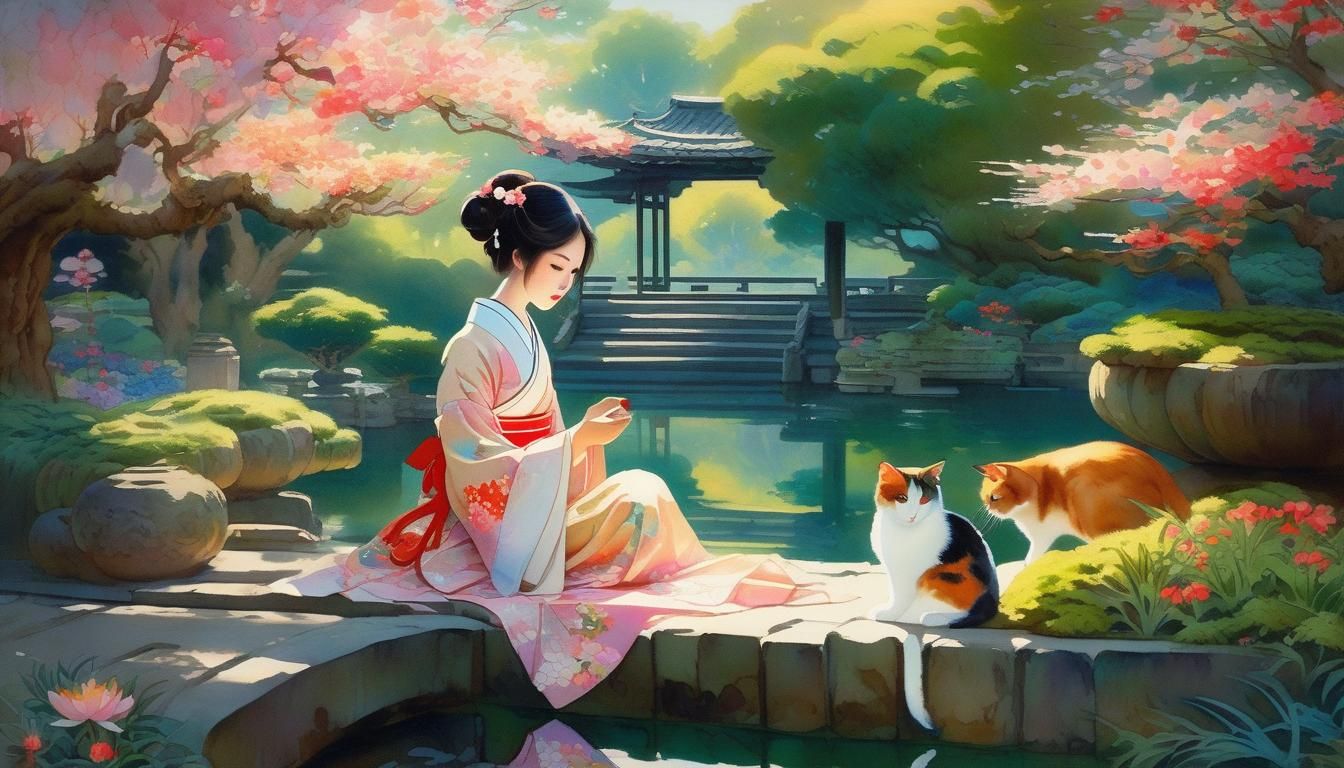 A GIRL AND HER CATS
