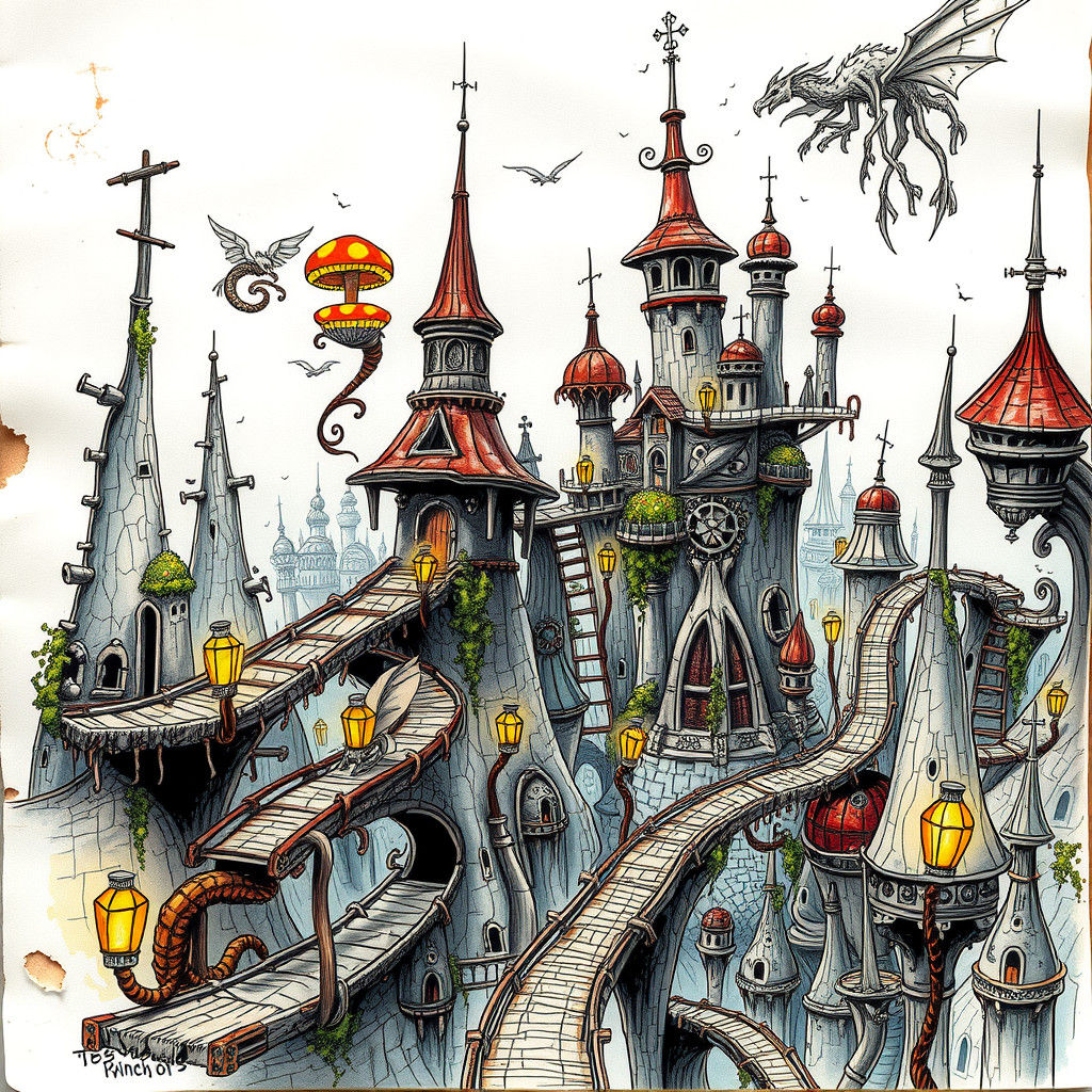 Fantasy city drawn while being bored in class  by @Zayn