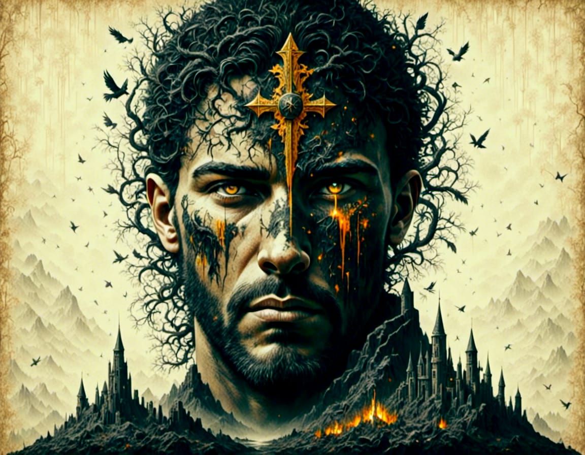 <lora:Dangerous Beauty:1.0> <lora:MixedMediYum:1.0> <lora:SDXL-WETA-FX:1.0> <lora:Stone Age Silhouette:1.0> The modern crusades; just as dir...