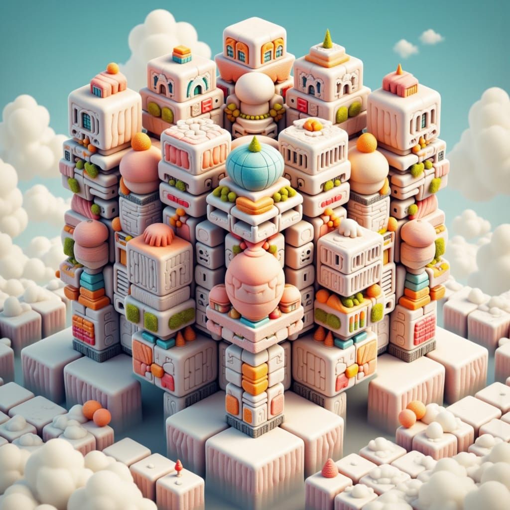 <lora:cube:1.0> cube Floating houses