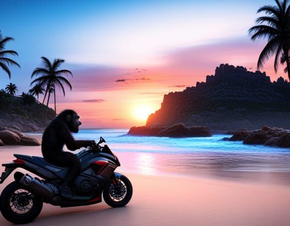 Chimpanzee On Motorbike 