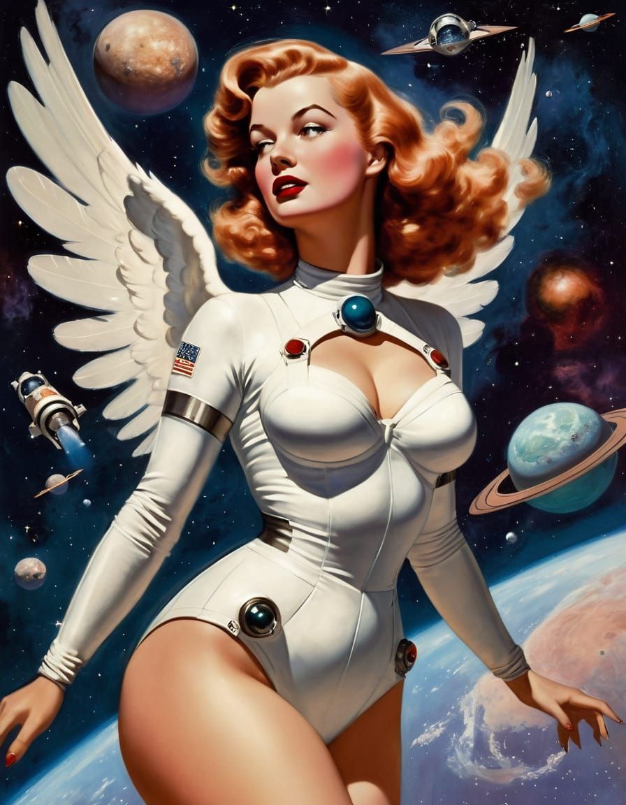 Curvy Angel in Spacesuit, Pin-Up Style