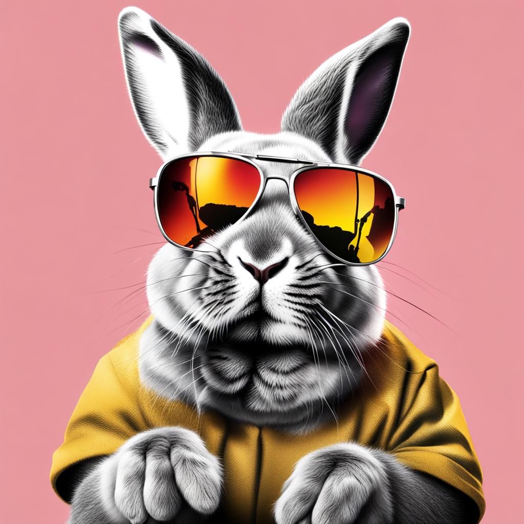 Bunny with reflective sunglasses being cool