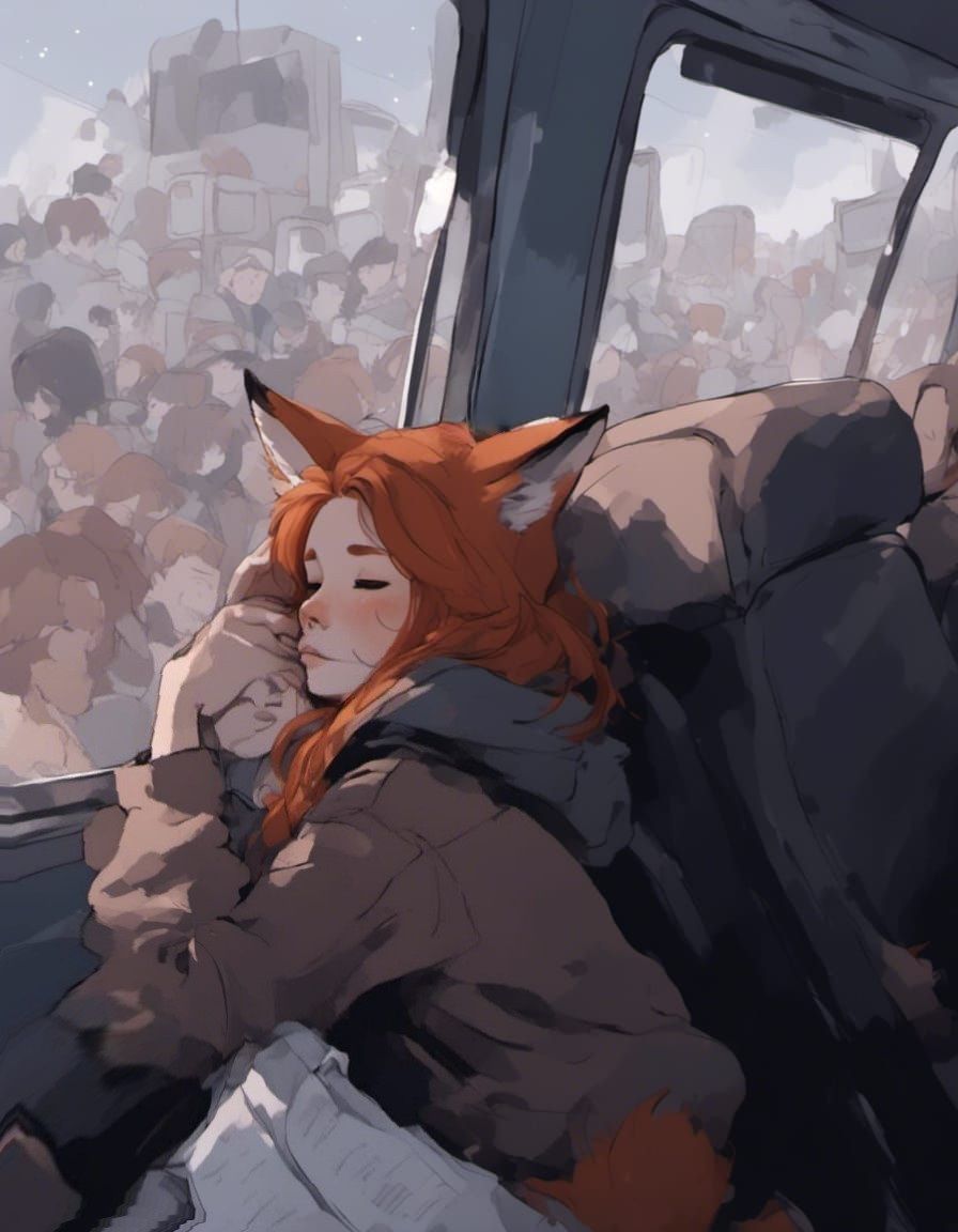 Fox-girl VIXEN is Exhausted from her bus ride.