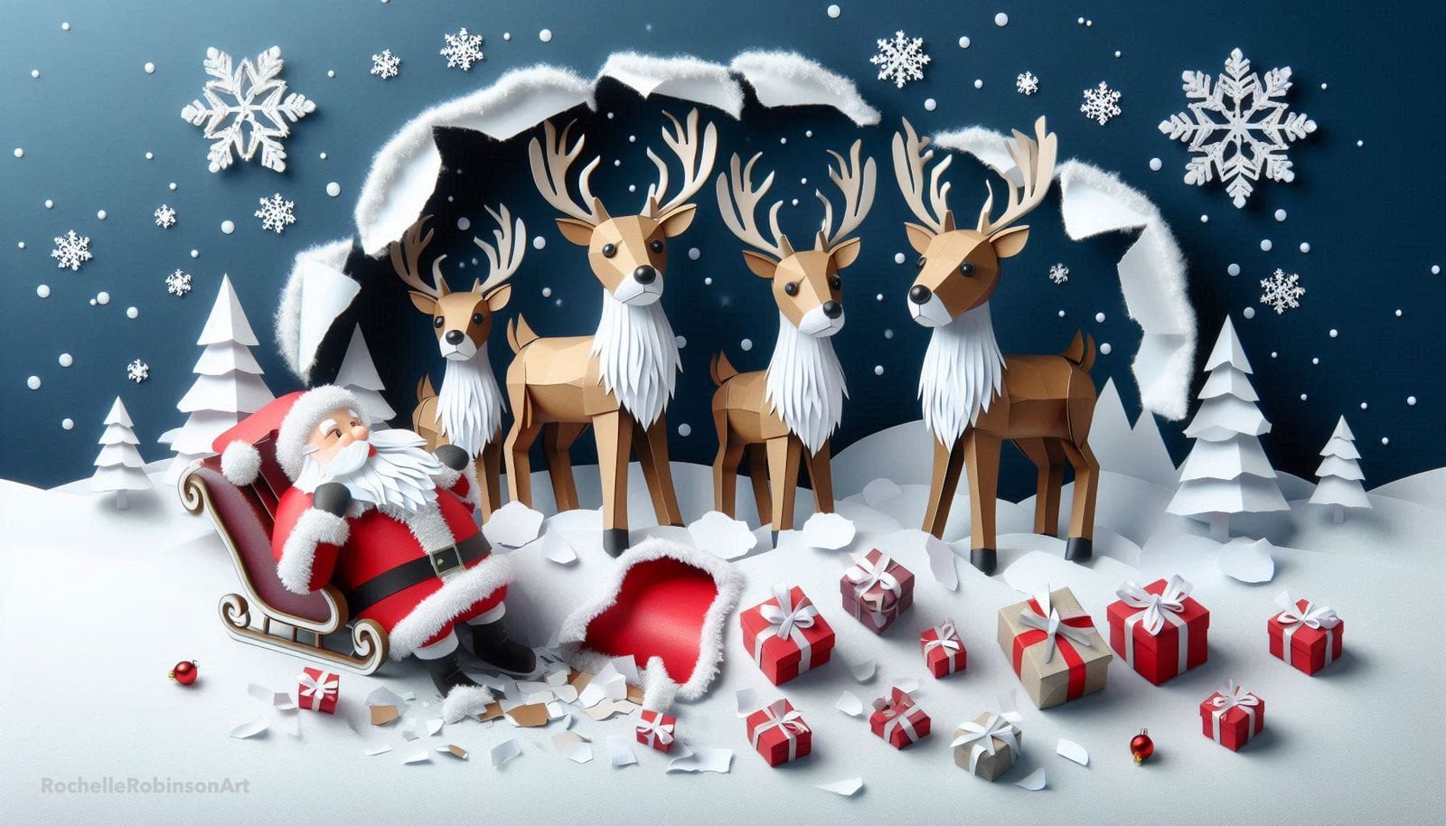 Four Reindeer and Santa