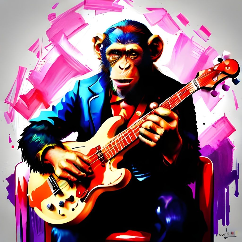 Chimpanzee Rocker Playing The Bass ...  by @Bruno Riviere