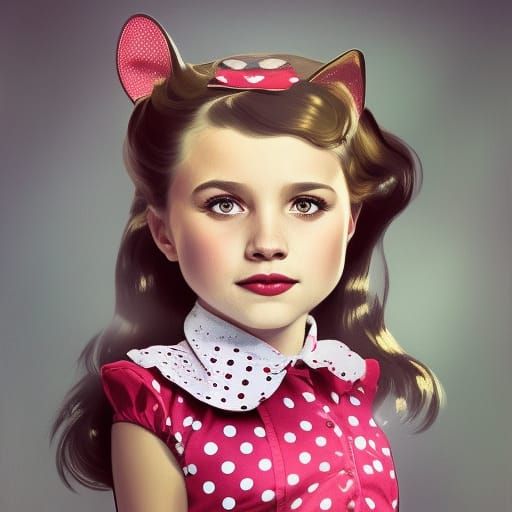 A six year old daughter wearing A retro pinup dog dress with polka