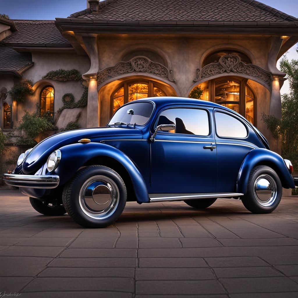 A 1975 Volkswagen Beetle, painted in midnight blue metallic,...