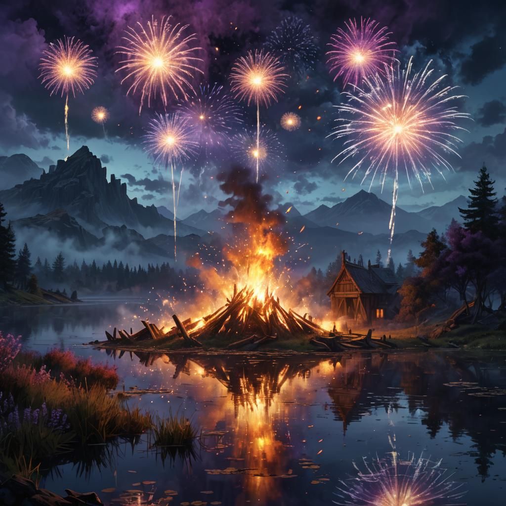bonfire night by the lake
