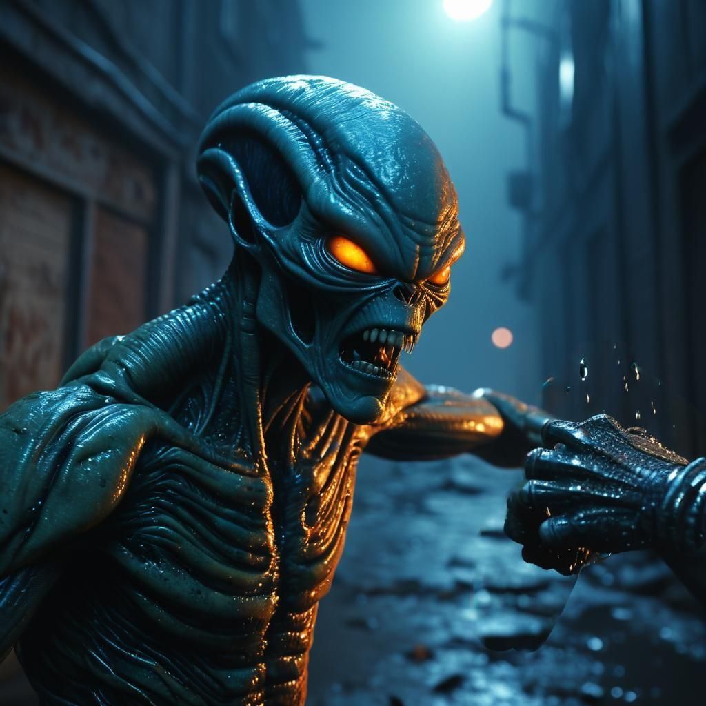 Alien punching a human in the face