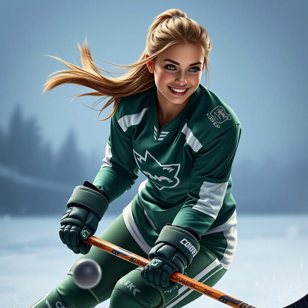 Sleek Ice Hockey Athlete in Cyberpunk Inspired Aesthetic